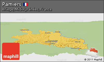Savanna Style Panoramic Map of Pamiers, single color outside
