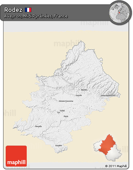 Classic Style 3D Map of Rodez, single color outside