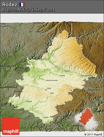 Physical 3D Map of Rodez, darken