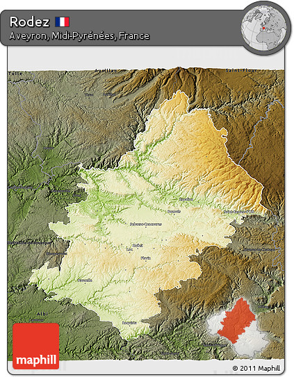 Physical 3D Map of Rodez, darken