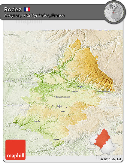 Physical 3D Map of Rodez, lighten
