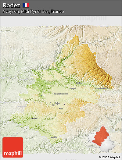 Physical 3D Map of Rodez, lighten