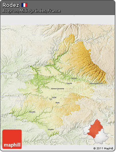 Physical 3D Map of Rodez, lighten