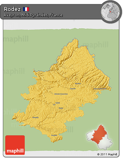 Savanna Style 3D Map of Rodez, single color outside