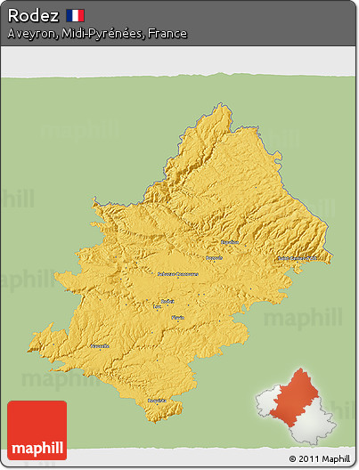 Savanna Style 3D Map of Rodez, single color outside