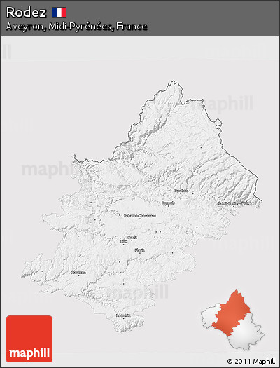 Silver Style 3D Map of Rodez, single color outside