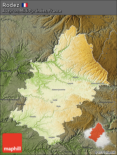 Physical Map of Rodez, darken