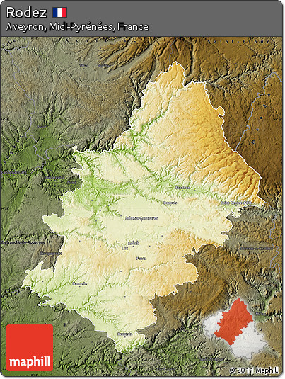Physical Map of Rodez, darken