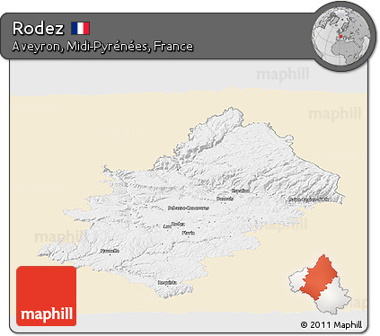 Classic Style Panoramic Map of Rodez, single color outside