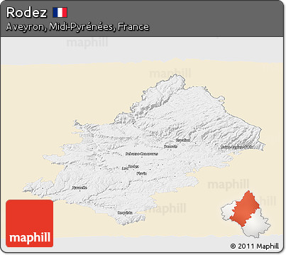 Classic Style Panoramic Map of Rodez, single color outside