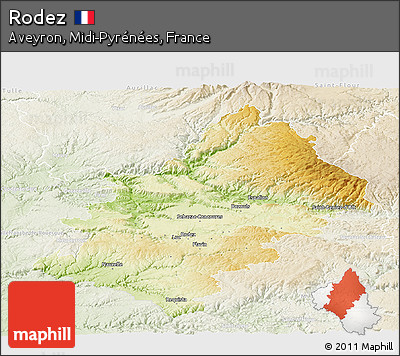 Physical Panoramic Map of Rodez, lighten