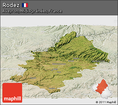 Satellite Panoramic Map of Rodez, lighten