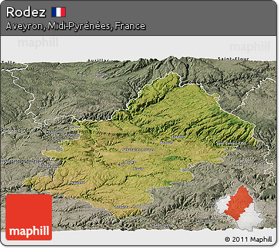 Satellite Panoramic Map of Rodez, semi-desaturated