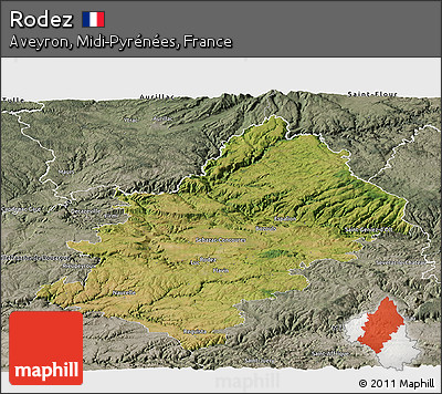Satellite Panoramic Map of Rodez, semi-desaturated