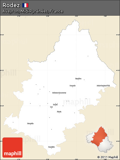 Classic Style Simple Map of Rodez, single color outside