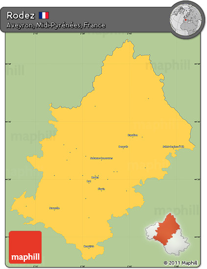 Savanna Style Simple Map of Rodez, single color outside