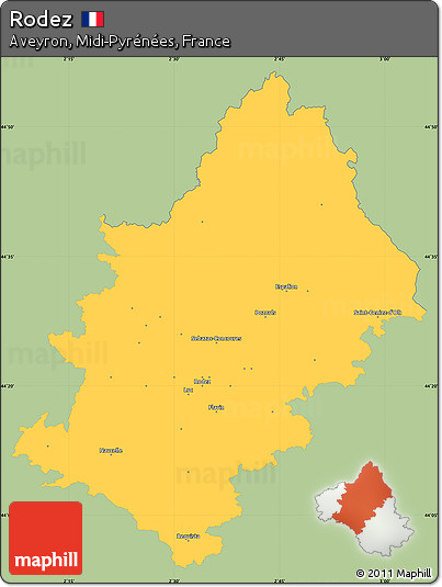 Savanna Style Simple Map of Rodez, single color outside