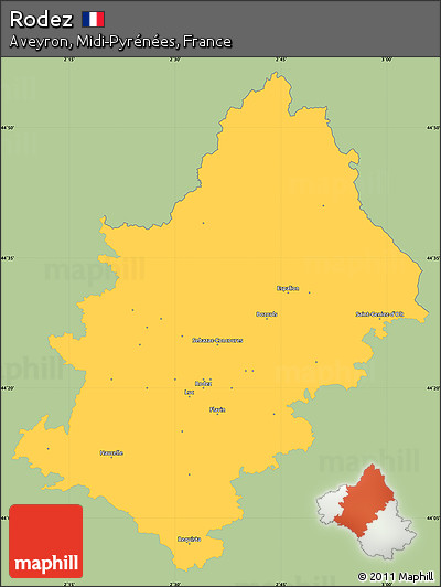 Savanna Style Simple Map of Rodez, single color outside