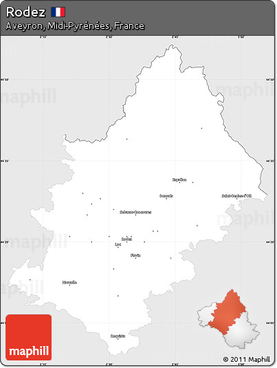 Silver Style Simple Map of Rodez, single color outside