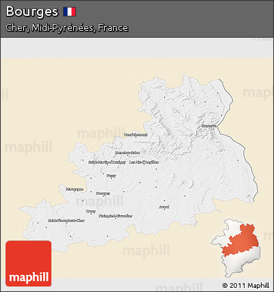 Classic Style 3D Map of Bourges, single color outside
