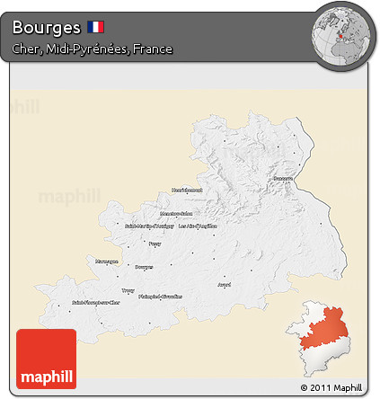Classic Style 3D Map of Bourges, single color outside
