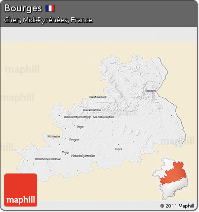 Classic Style 3D Map of Bourges, single color outside