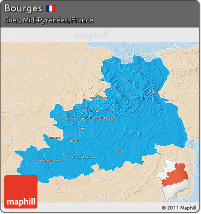 Political 3D Map of Bourges, lighten