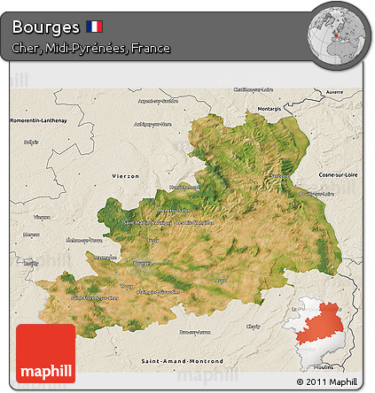 Satellite 3D Map of Bourges, shaded relief outside
