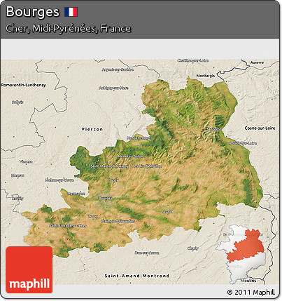 Satellite 3D Map of Bourges, shaded relief outside