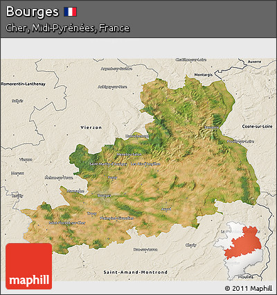 Satellite 3D Map of Bourges, shaded relief outside