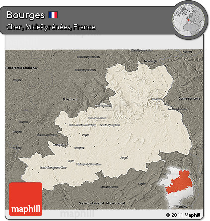 Shaded Relief 3D Map of Bourges, darken