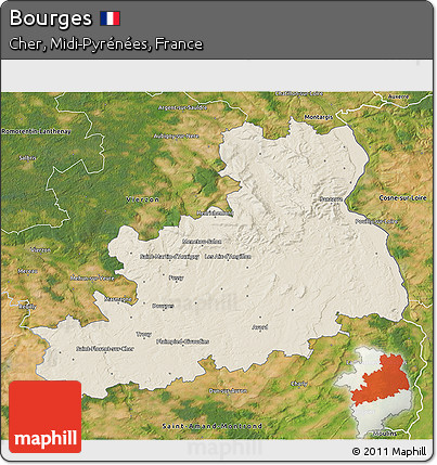 Shaded Relief 3D Map of Bourges, satellite outside