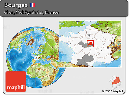 Physical Location Map of Bourges, highlighted country, highlighted grandparent region