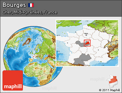 Physical Location Map of Bourges, highlighted country, highlighted grandparent region