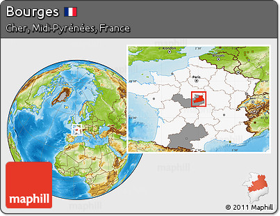 Physical Location Map of Bourges, highlighted country, highlighted grandparent region