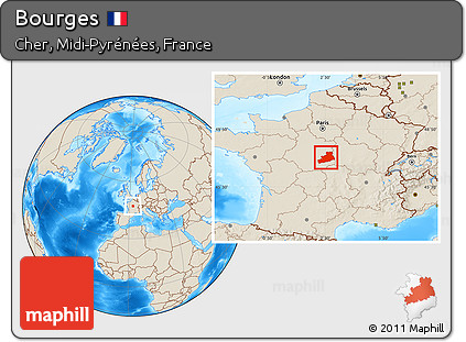 Shaded Relief Location Map of Bourges