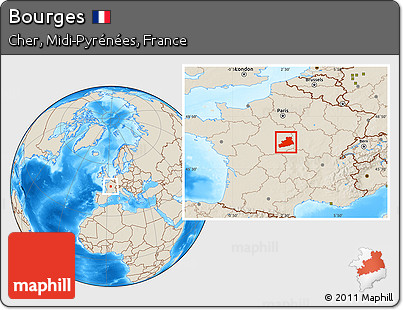 Shaded Relief Location Map of Bourges