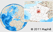 Shaded Relief Location Map of Bourges, highlighted country, highlighted parent region