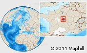 Shaded Relief Location Map of Bourges, highlighted parent region, highlighted grandparent region