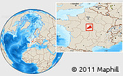 Shaded Relief Location Map of Bourges, highlighted parent region