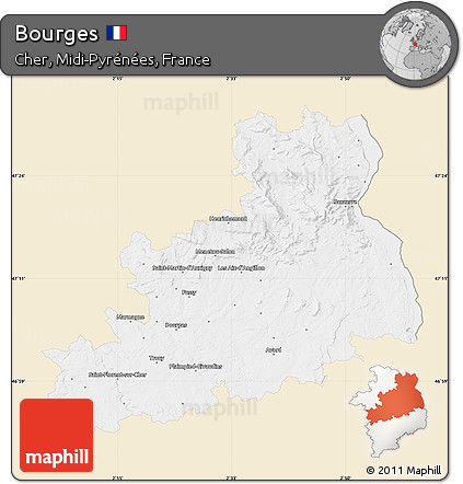 Classic Style Map of Bourges, single color outside