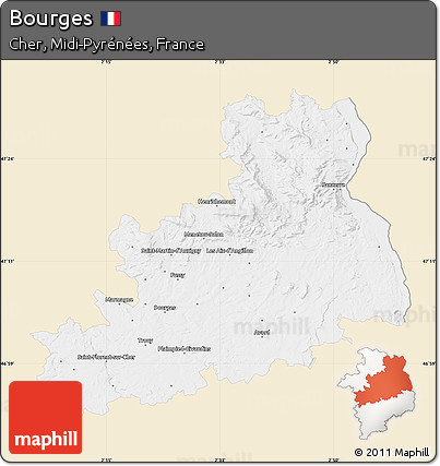 Classic Style Map of Bourges, single color outside