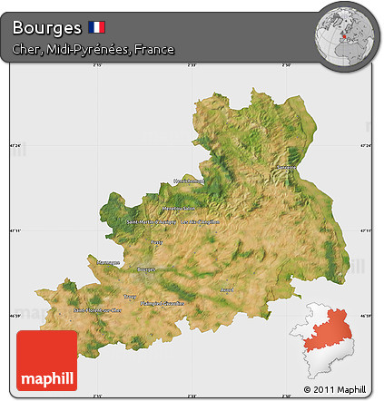 Satellite Map of Bourges, single color outside