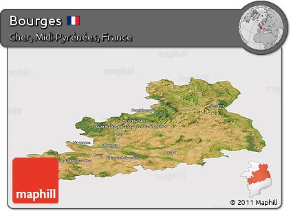 Satellite Panoramic Map of Bourges, cropped outside