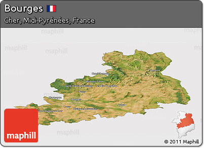Satellite Panoramic Map of Bourges, cropped outside