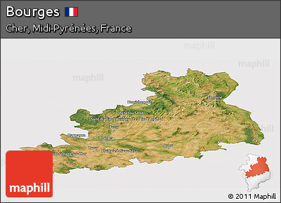 Satellite Panoramic Map of Bourges, cropped outside