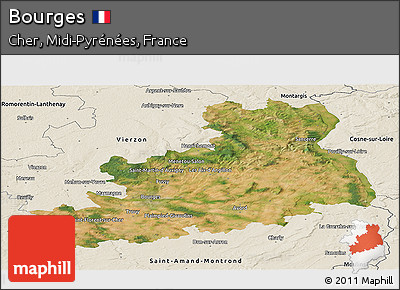 Satellite Panoramic Map of Bourges, shaded relief outside