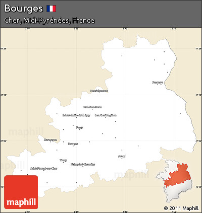 Classic Style Simple Map of Bourges, single color outside