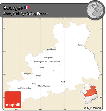 Classic Style Simple Map of Bourges, single color outside