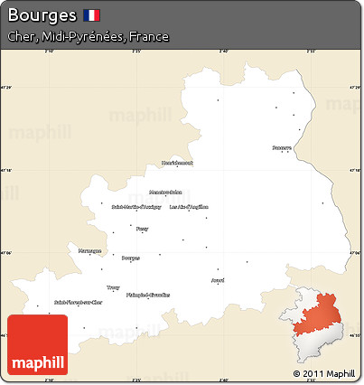 Classic Style Simple Map of Bourges, single color outside